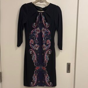 Laundry By Shelli Segal Black Sheath Dress 3/4 Sleeve Crew Neck